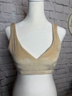 Beige Velvet V-Neck Bralette